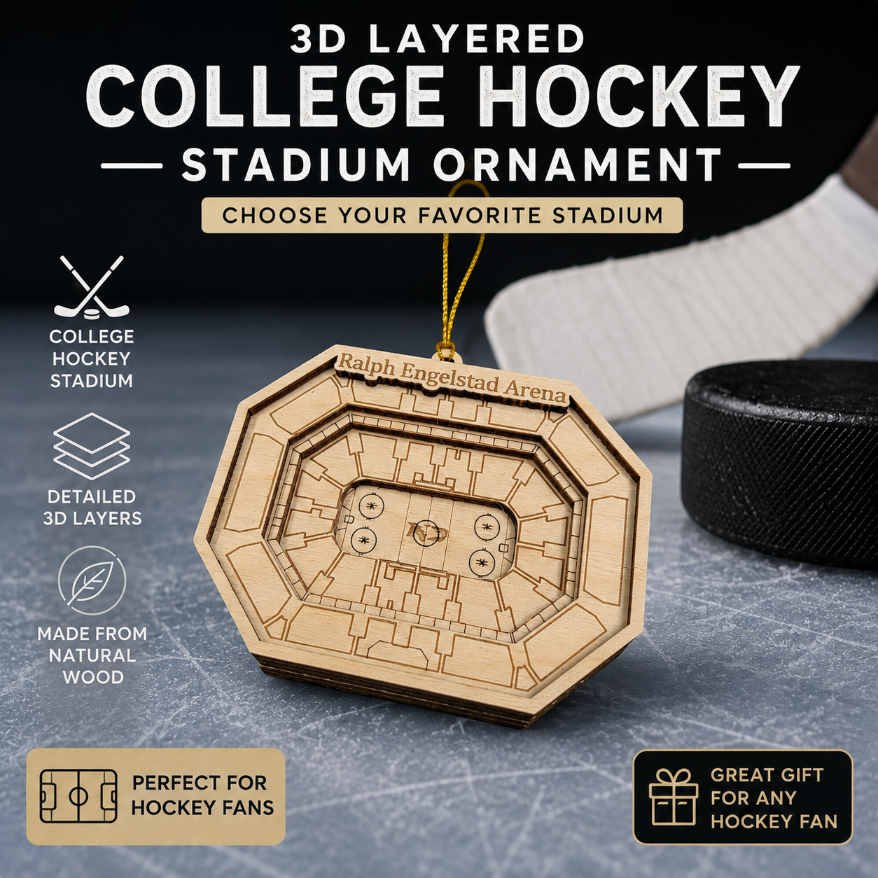 College Hockey Stadium 3D Ornament
