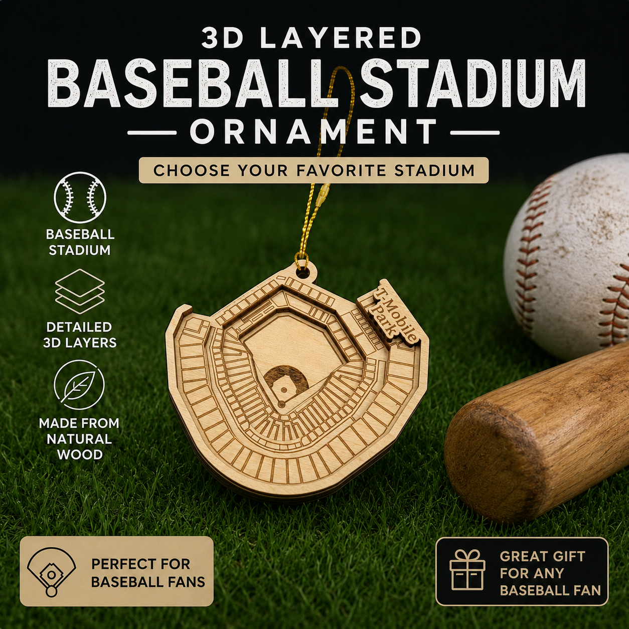 Professional Baseball Stadium 3D Ornament