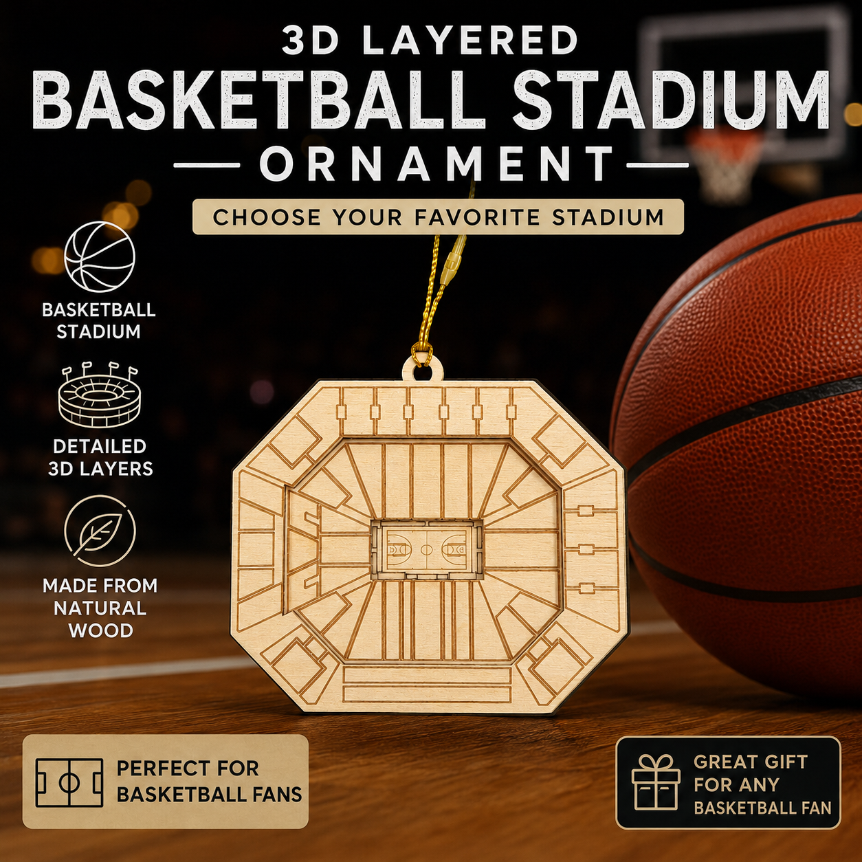 Professional Basketball Stadium 3D Ornament