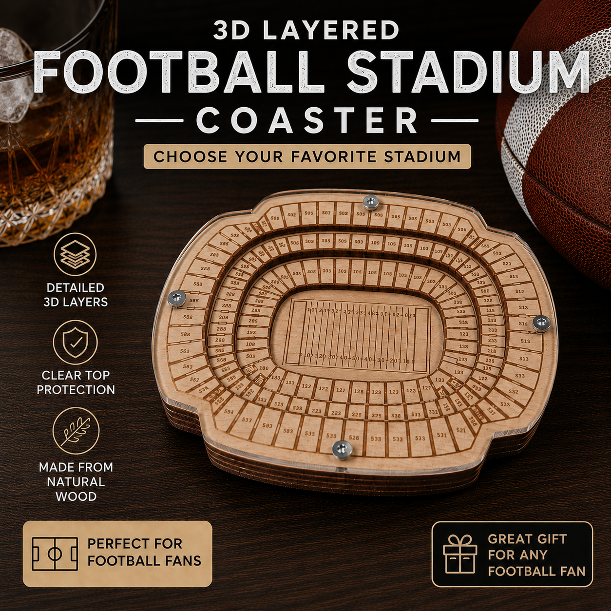Professional Football Stadium 3D Coaster