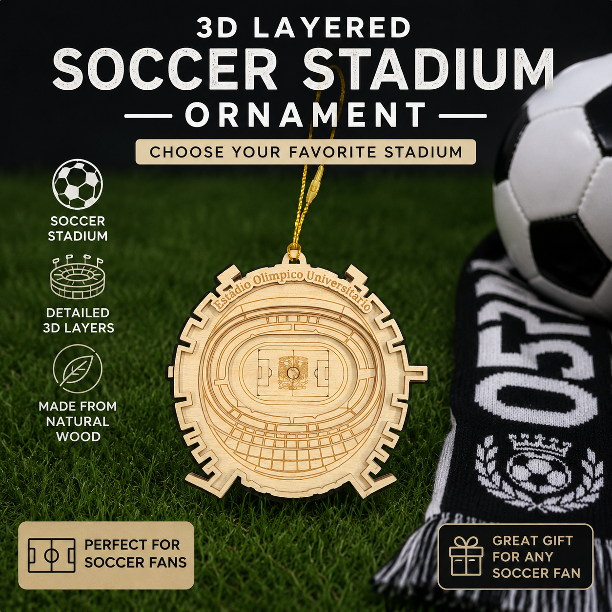 Professional Soccer Stadium 3D Ornament